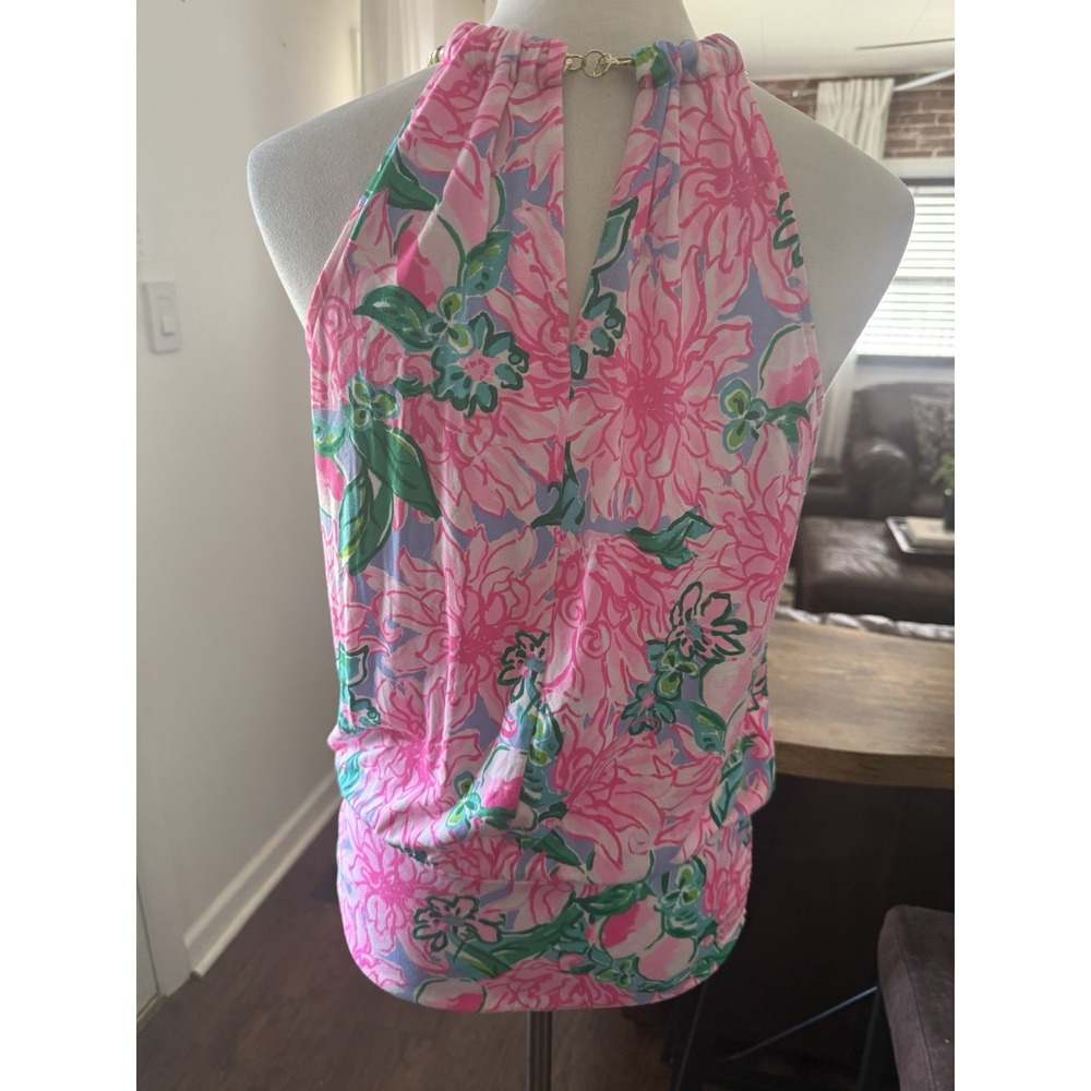 Lilly Pulitzer Bowen Try Your Zest Hslter Pink Blossom Gold ChaIn Size XS - Picture 4 of 6